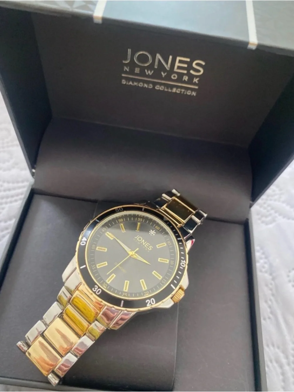 Jones New York Gold and Silver Men’s Bracelet Watch with Black Dial